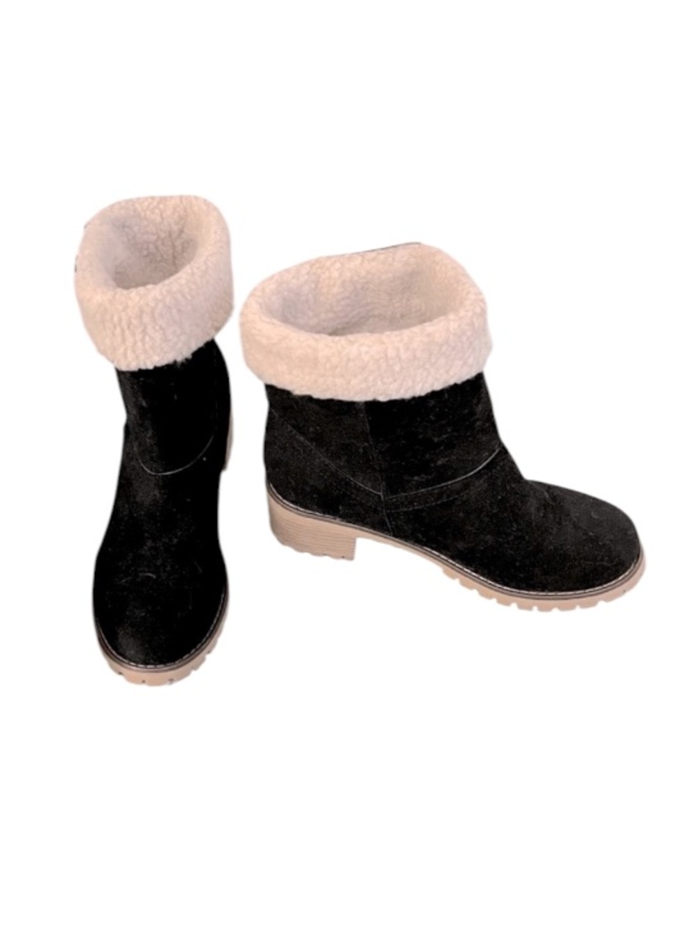Women’s Faux Suede Shearling Chunky Block Heel Low Boots Sz 8-8.5